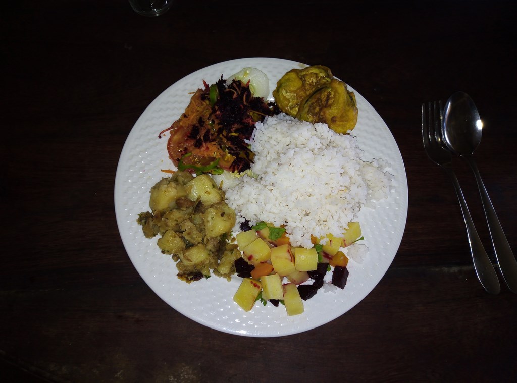 Camarons pommes sautés riz